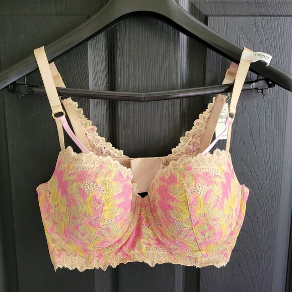 Aerie Floral Lace Bra Real Power Balconette Lightly Lined Underwire 36D - Picture 1 of 9